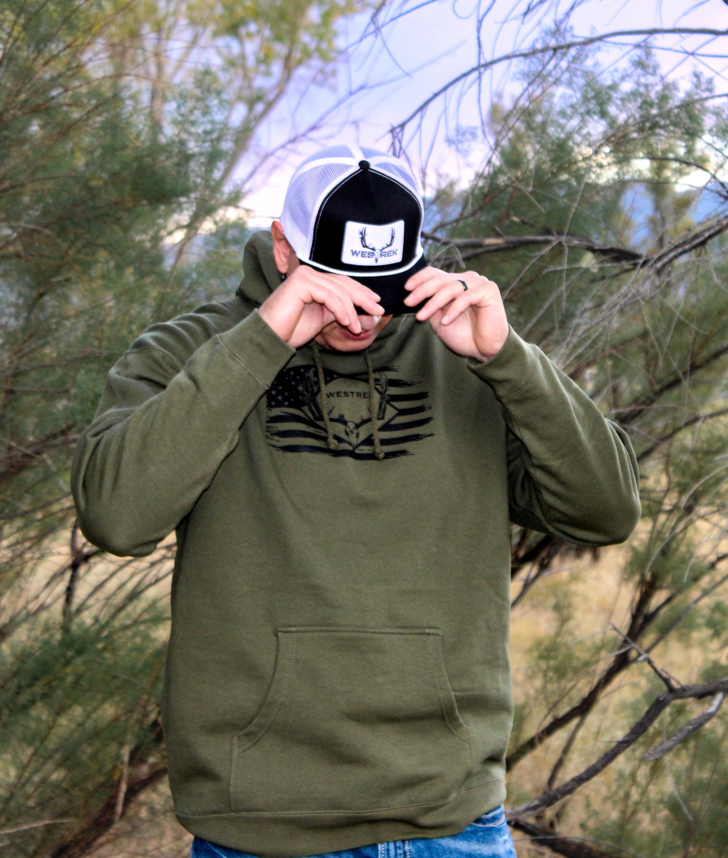 Army Green skull buck hoodie