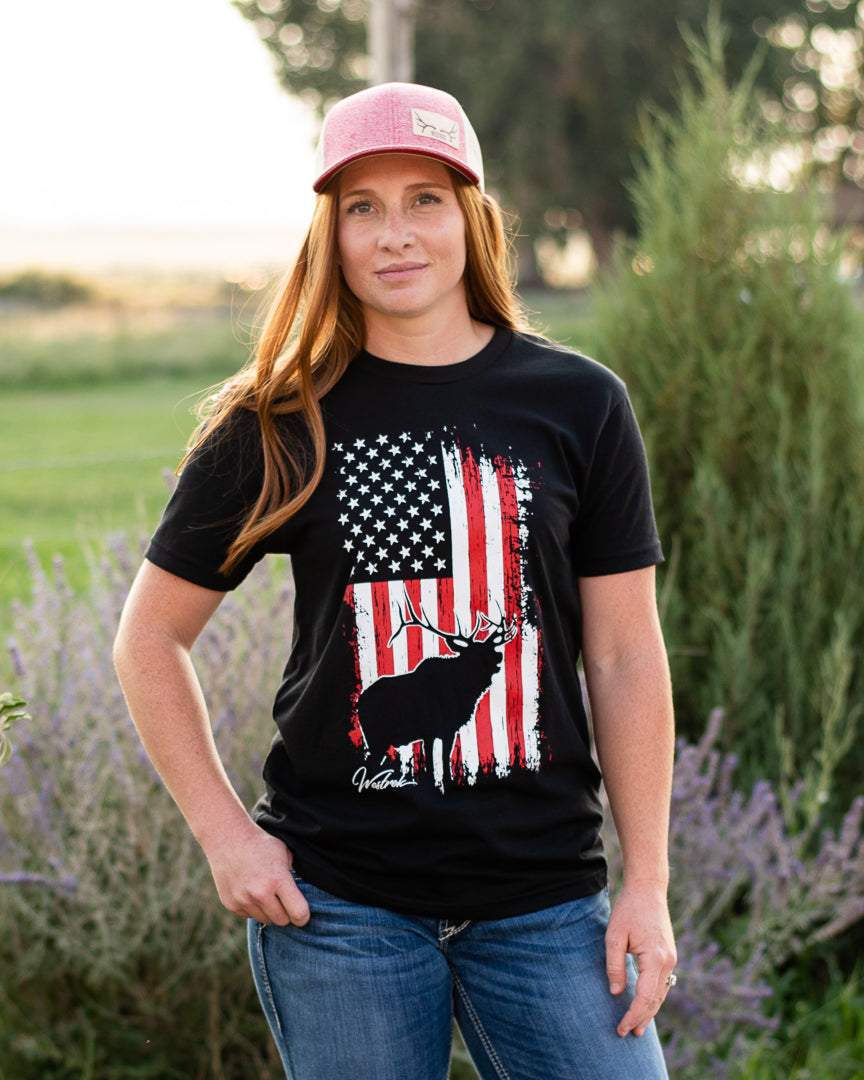 Heather red/birch patch hat
