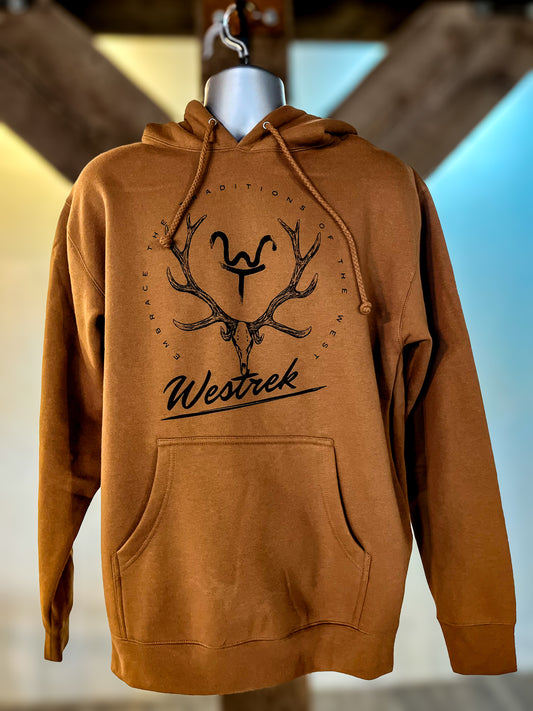 Elk Skull WT Brown hoodie- Embrace Traditions