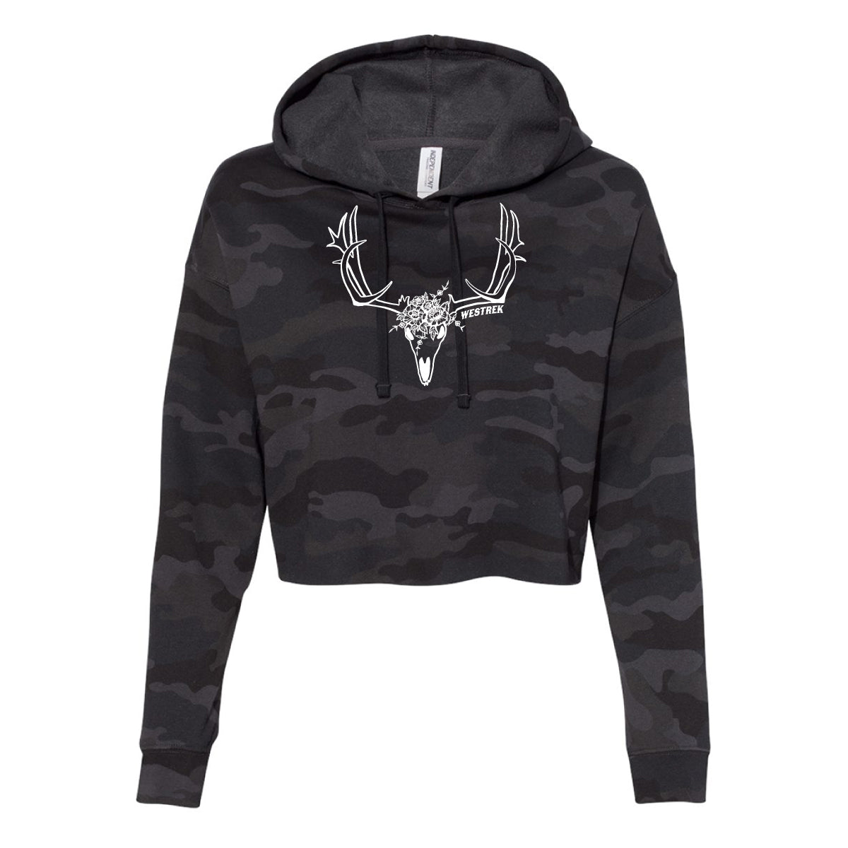 Black Camo Blossom Skull Crop Hoodie