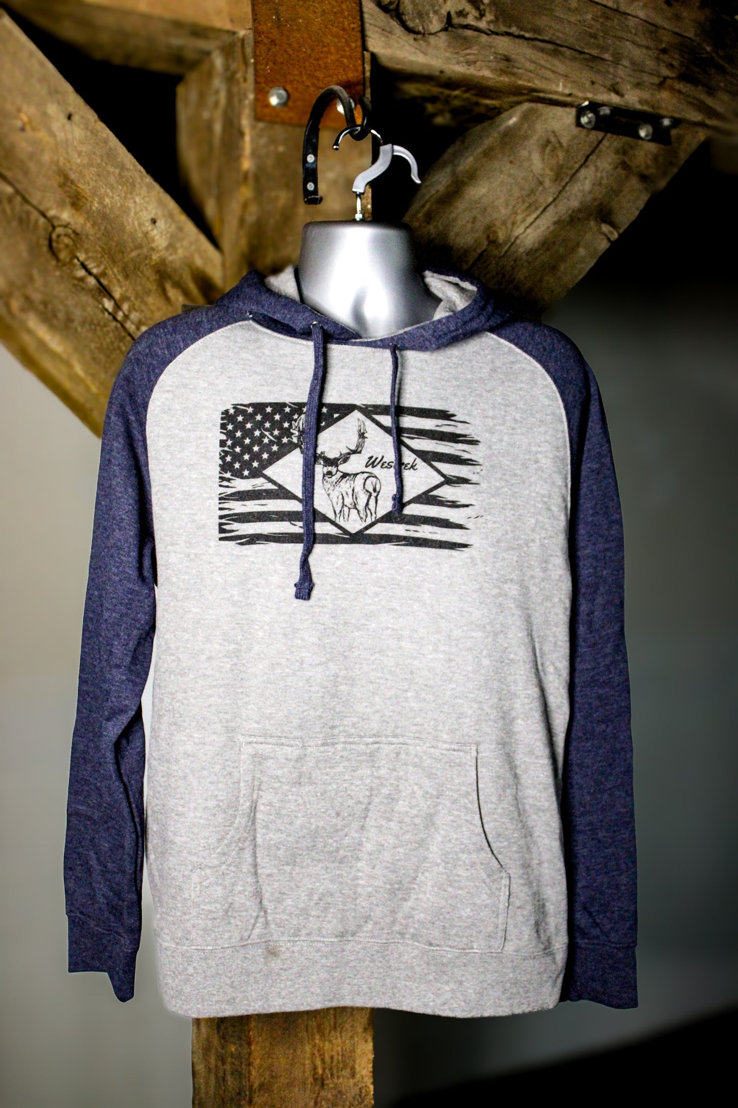 Oak Creek flag hoodie Navy & Gray