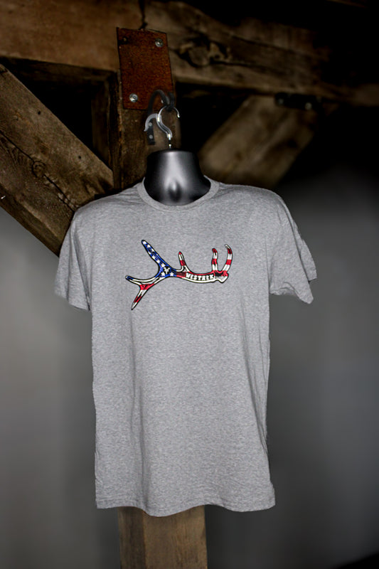 Elk Antler Flag Gray Tee