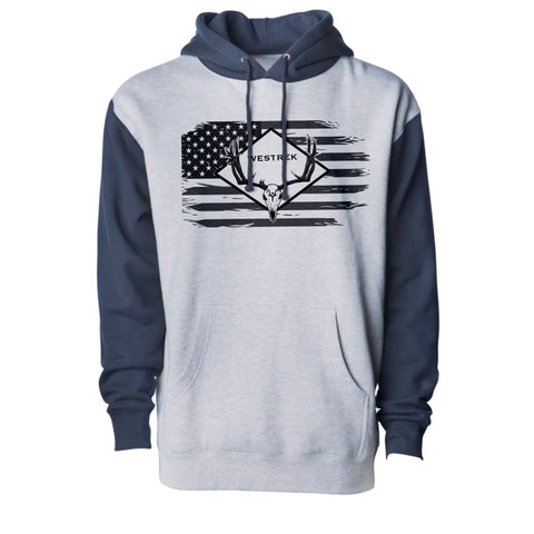 Navy and Heather Gray Skull Buck Flag Hoodie