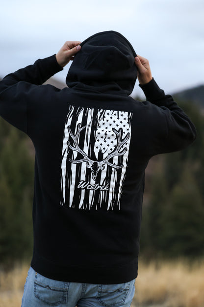 Black Skull Elk Distressed Stars N Stripes