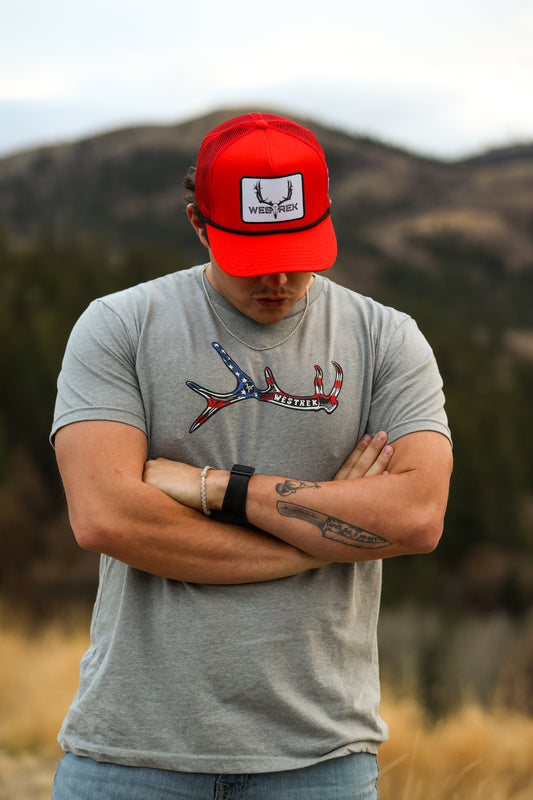 Elk Antler Flag Gray Tee