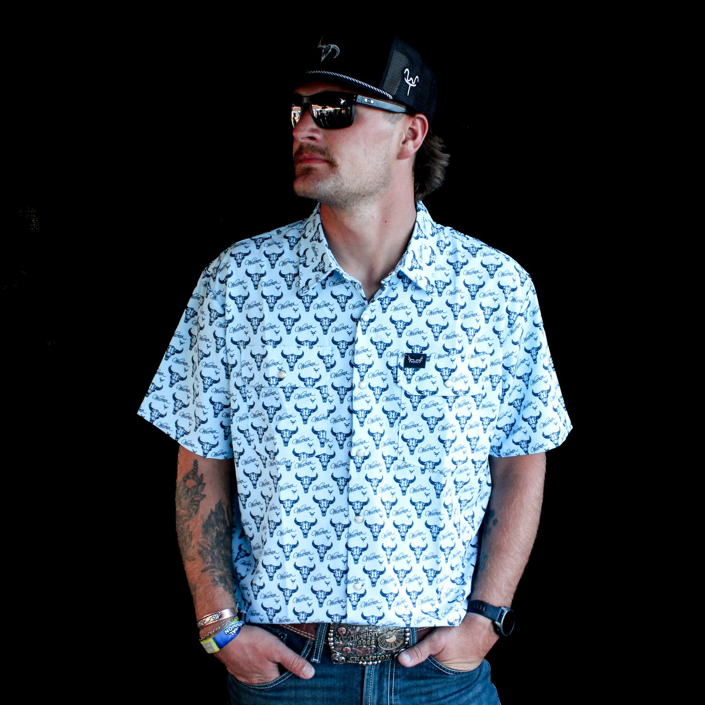 Prairie Ghost Rowdy Shirt | Light Blue Buffalo Pearl Snap