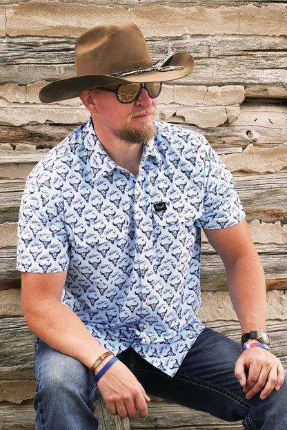 Prairie Ghost Rowdy Shirt | Light Blue Buffalo Pearl Snap
