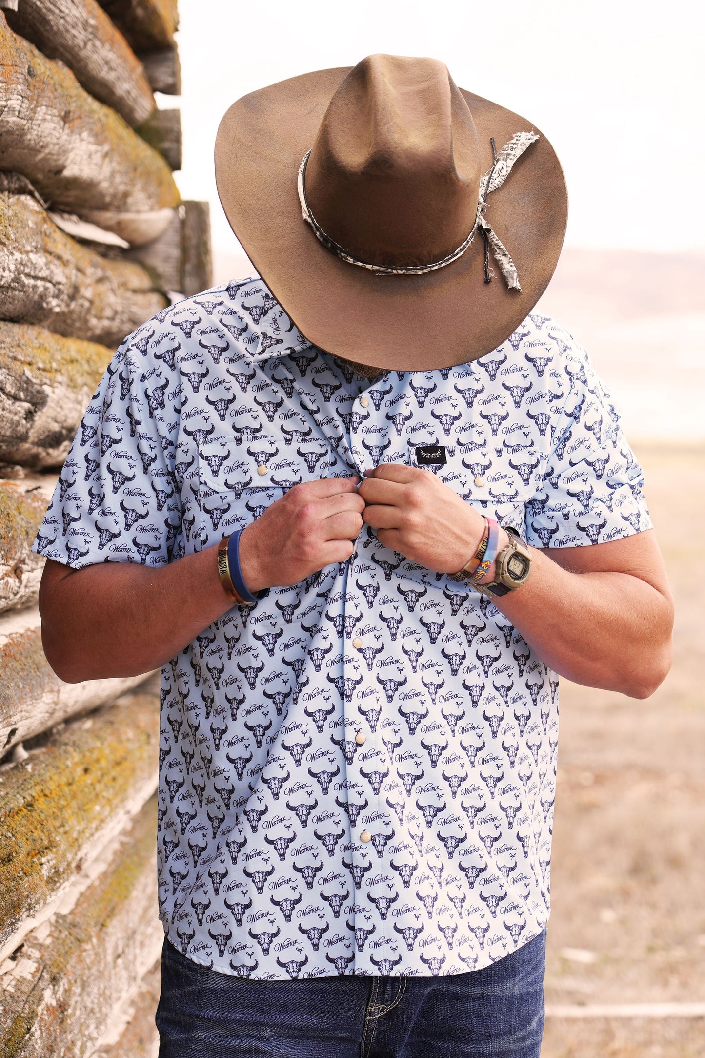 Prairie Ghost Rowdy Shirt | Light Blue Buffalo Pearl Snap