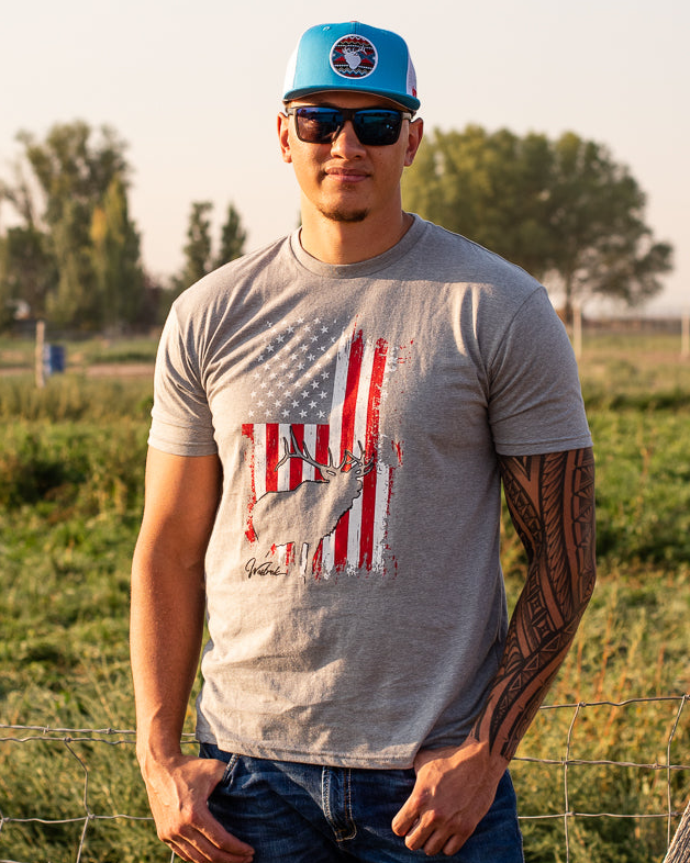 Heather Grey Elk Flag Shirt