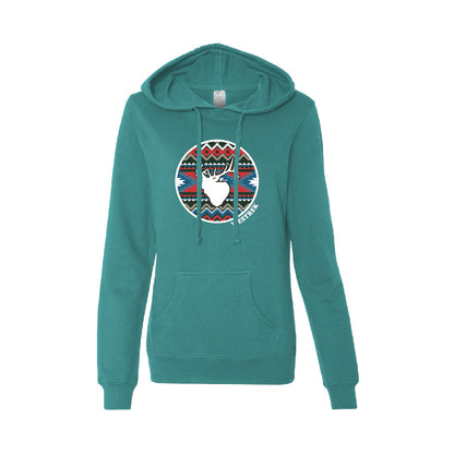 Ladies Teal Aztec Elk Hoodie